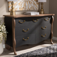 Baxton Studio BR990065-Black/Oak-7DW-Dresser Romilly Country Cottage Farmhouse Black and Oak-Finished Wood 7-Drawer Dresser